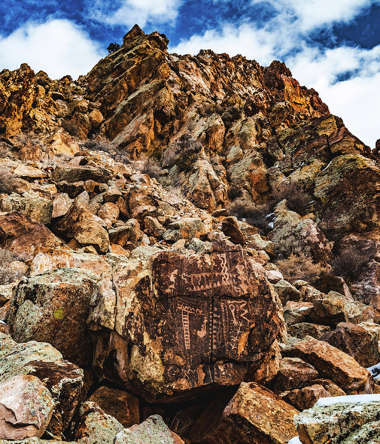 Parowan Gap Petroglyphs, Utah - Vertical Photograph by Abbie Warnock