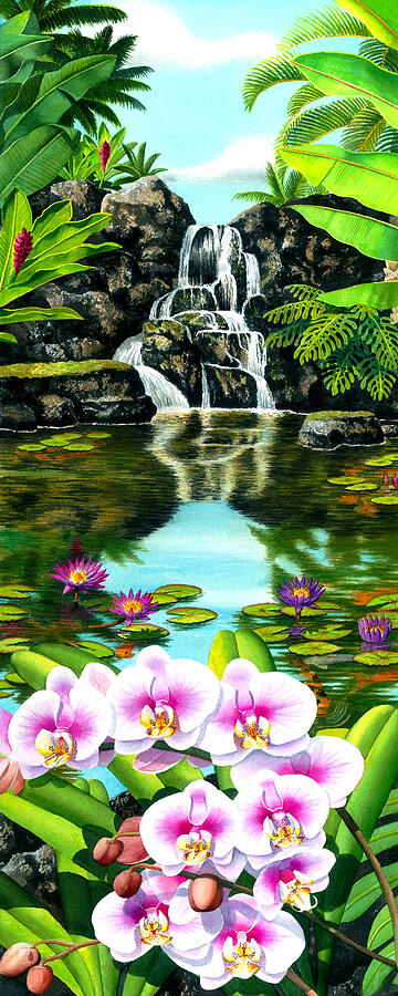 part 2 Koi Pond Paradise Painting by Garry Palm - Metal Posters