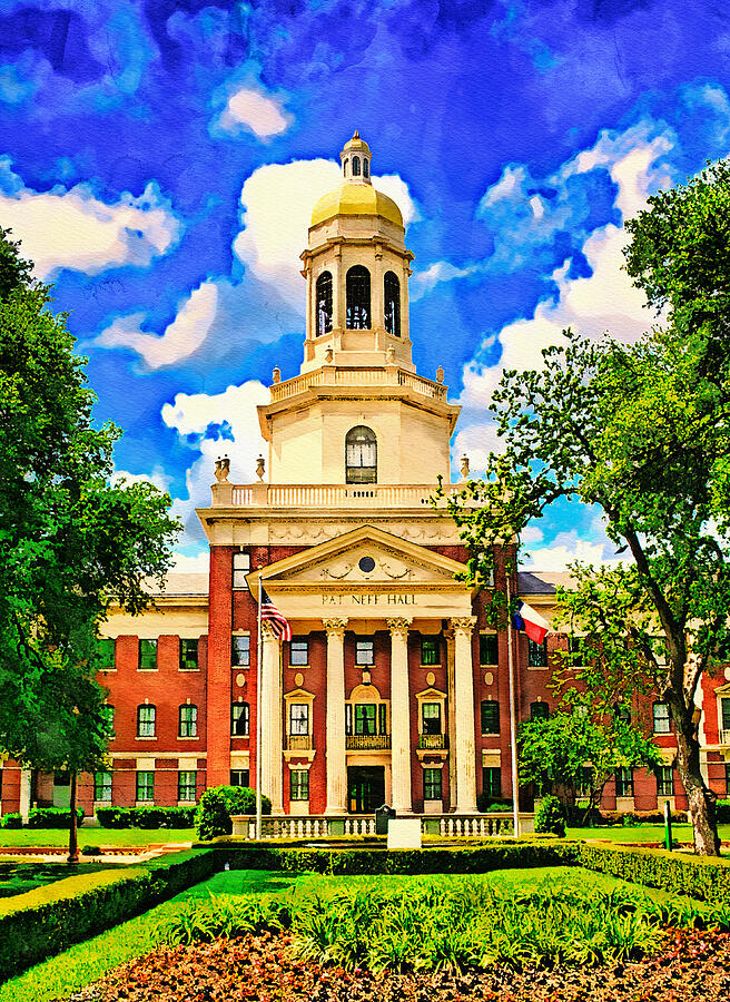 Pat Neff Hall of the Baylor University in Waco, Texas - watercolor painting Digital Art by Nicko Prints