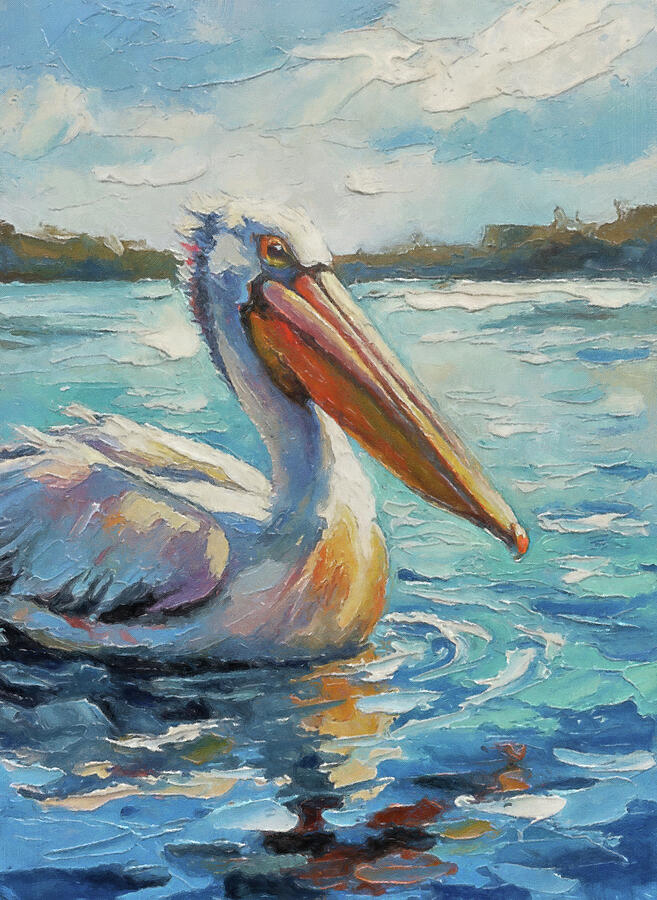 Pelican on Tranquil Waters Painting - Pelican Portrait Painting by Dan Sproul