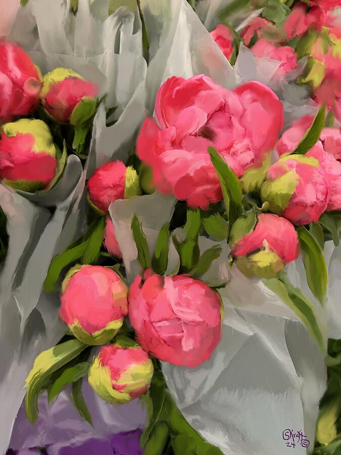 Peony Buds - Spring Floral Wall Art Print Painting by Sonja Kraft