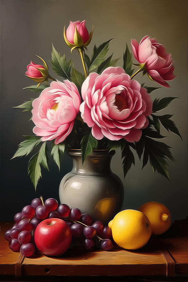 Peony Wall Art Floral Still Life Oil Painting Digital Art by Nature Oil Painting