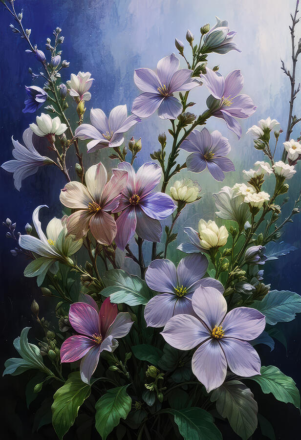 Vibrant Floral Arrangement Digital Art - Periwinkle Flower Oil Painting by Nature Oil Painting