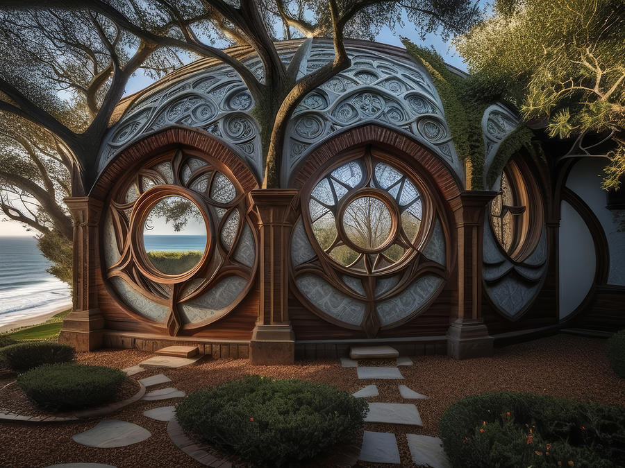 Picnic Shelter by the Beach Digital Art by Eris And AI