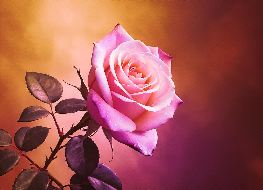 Pink rose on a warm background - digital painting Digital Art by Nicko Prints