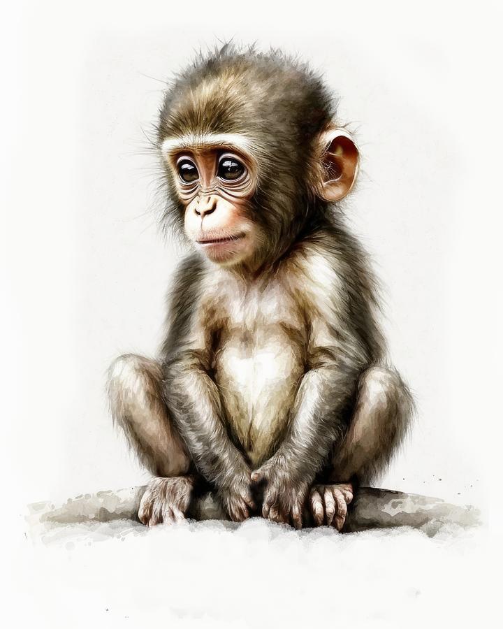 Playful Charm - Baby Monkey Painting by Land of Dreams