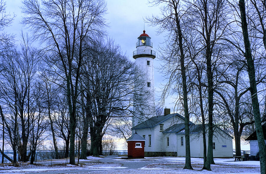 Point Aux Barques Lighthouse in Winter Photograph by Michael Collins