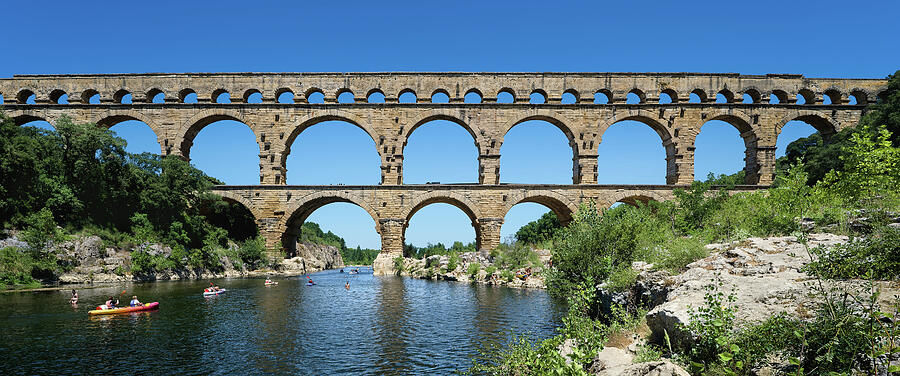 Ancient Roman Aqueduct Bridge Photograph - Pont Du Gard by Steven Nelson