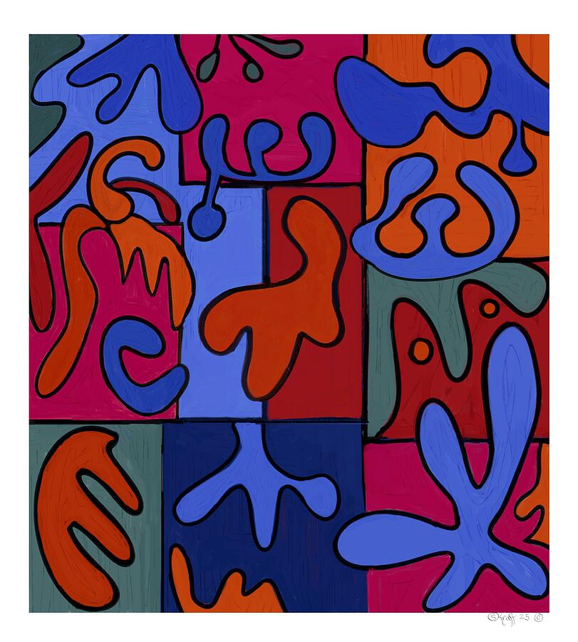 Colorful Abstract Shapes Painting - Popping - Organic Motion Abstract Painting by Sonja Kraft