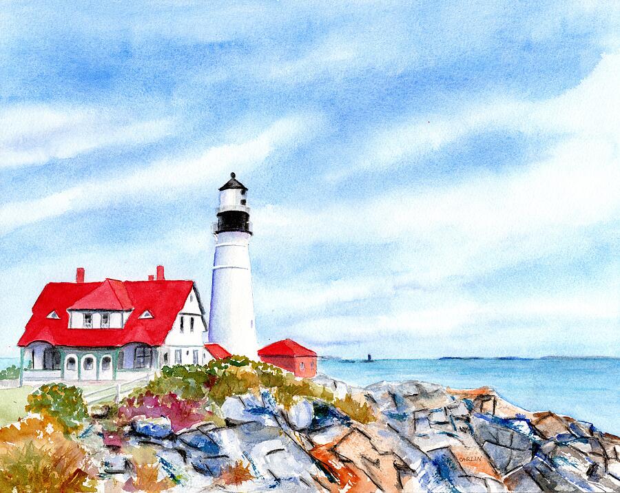 Portland Head Lighthouse Maine Painting by Carlin Blahnik CarlinArtWatercolor