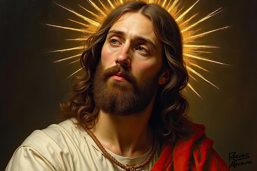 Portrait of Jesus Christ with Halo Digital Art by Reeves Abram - Pastor Reeves Studio - Metal Posters