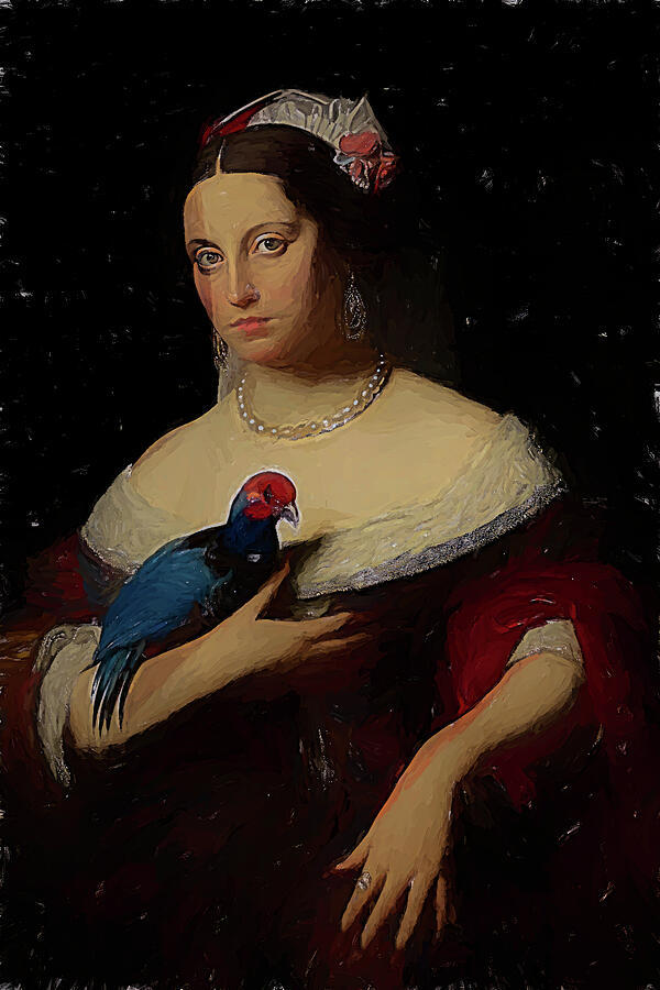 Woman with a Blue Parrot Digital Art - Portrait of Madame Moitessier Painting by Nature Oil Painting