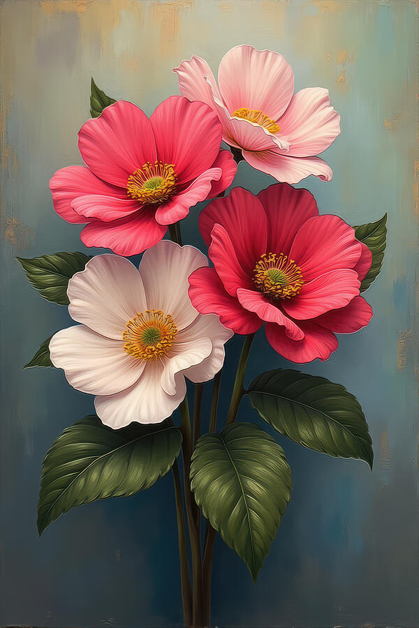 Vibrant Pink and White Blossoms Digital Art - Portulaca Grandiflora Flower Oil Painting by Nature Oil Painting