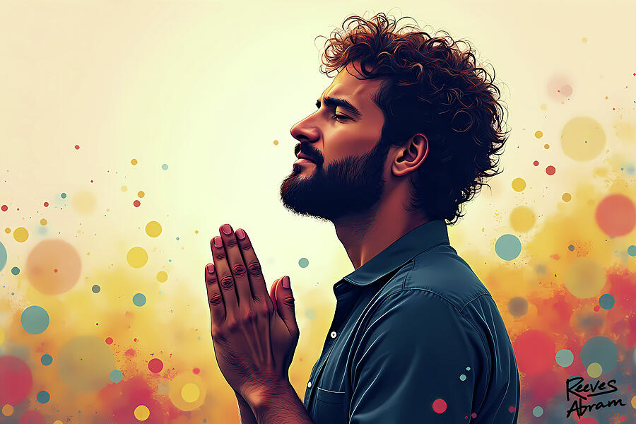 Praying Man Abstract Illustration Digital Art by Reeves Abram - Pastor Reeves Studio - Metal Posters