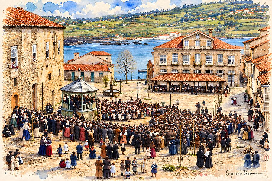 Tree Festival in Praza do Conde, Pontedeume, c. 1914: interpretation by Sapiens Verbum