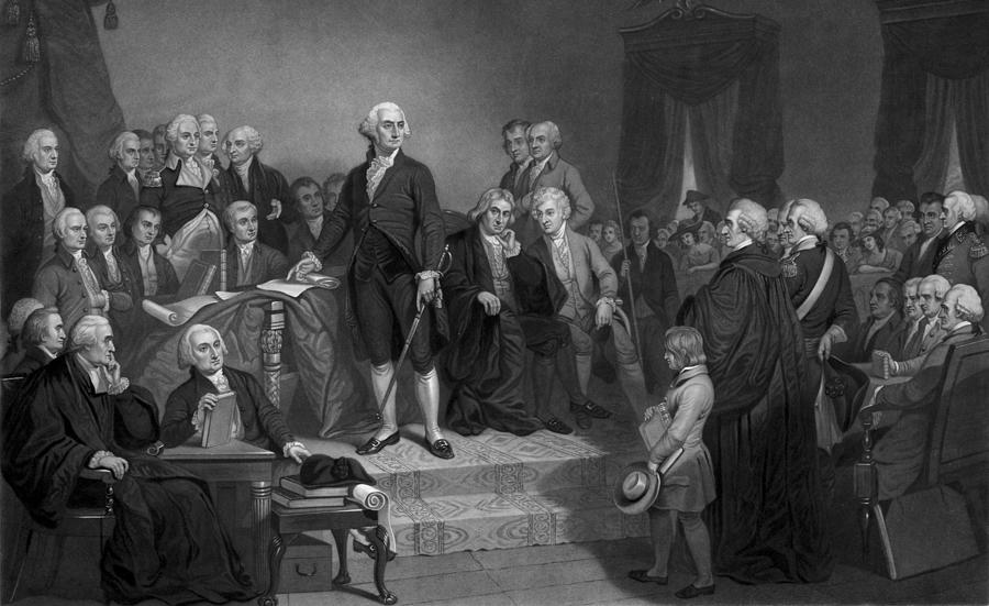 President George Washington delivering his Inaugural Address. Drawing by John Parrot/Stocktrek Images
