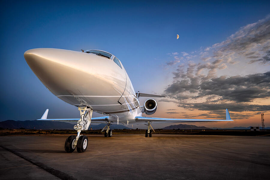 Sleek Jet on Runway at Dusk Photograph - Private Jet Under Evening Sky - Fine Art Aviation Photography by Dave Koch by Dave Koch - Aircraft Photography