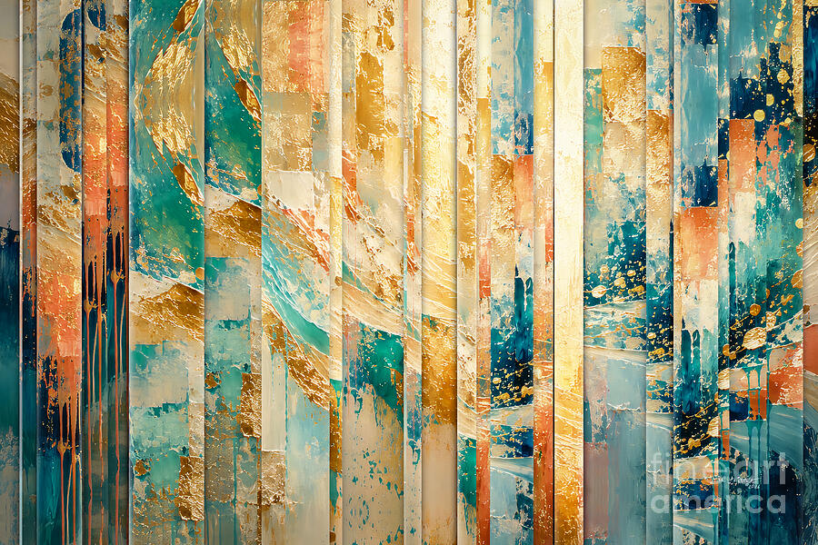 Vibrant Abstract Gold and Teal Pattern Painting - Psalm 34 8. Taste And See That The Lord Is Good. Kitchen And Dining Room Christian Wall Art by Mark Lawrence