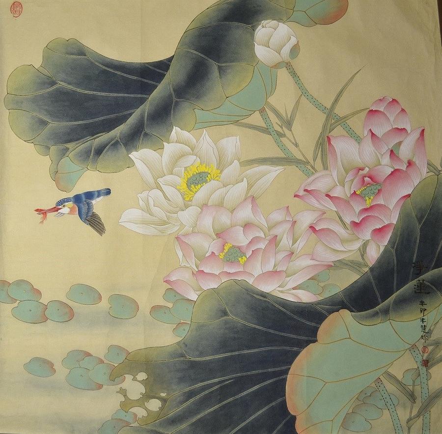 Pure Lotus No.2 Painting by HuiZhen Zhang