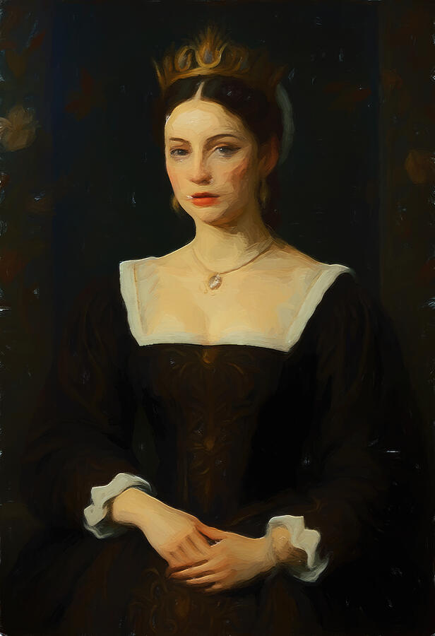 Regal Woman in Dark Attire Digital Art - Queen Anne Boleyn Oil Painting by Nature Oil Painting