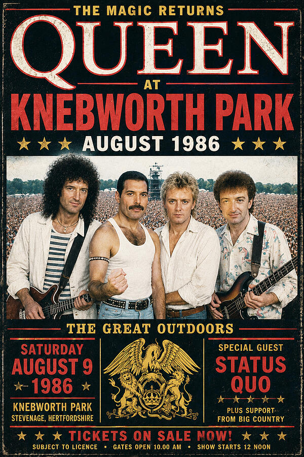 Queen at Knebworth Park 1986 Mixed Media by Kevin Walker And Pixel