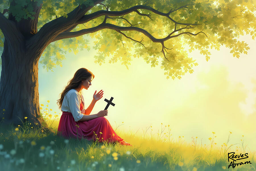 Quiet Prayer Under the Tree Digital Art by Reeves Abram - Pastor Reeves Studio - Metal Posters