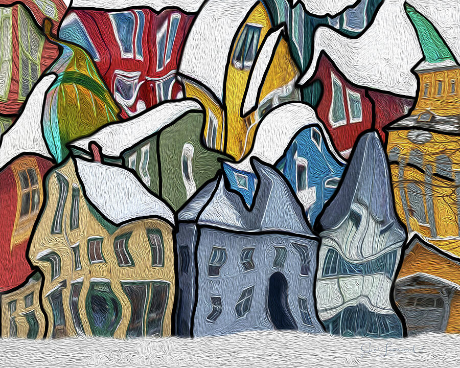 Colorful Distorted Snowy Townscape Photograph - Quirky Snowy Townscape by Sue Leonard