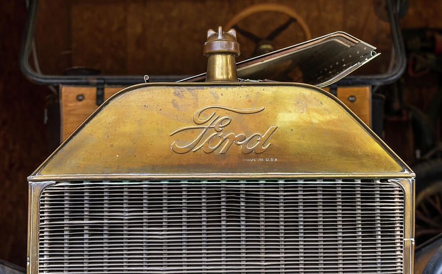 Vintage Ford Automobile Radiator Photograph - Radiator and front of historic Ford Model T car or truck by Steven Heap