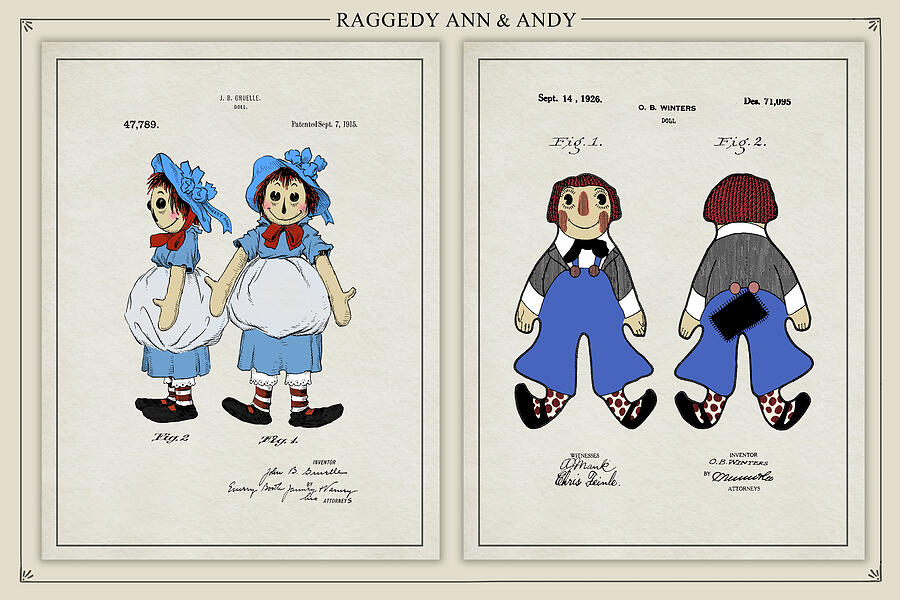 Raggedy Ann & Andy コレクションボードトールペイント Raggedy Ann and Andy Doll Patent Set by Dale Kincaid