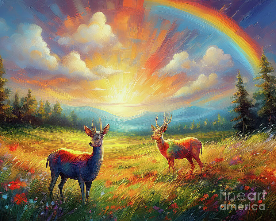 Rainbow Meadow Ai Art by Macro Abundance