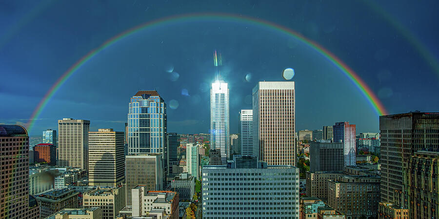 Rainbow over Seattle Washington Photograph by Tommy Farnsworth