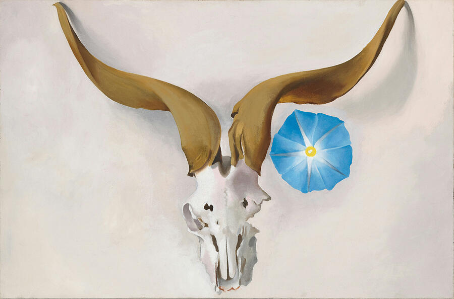 Rams Head and Blue Morning Glory by Georgia OKeeffe Painting by Georgia OKeeffe