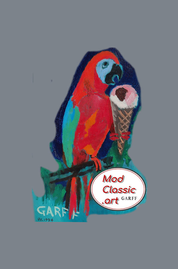 Red Ara with Ice Cream ModClassic Art Painting by Enrico Garff