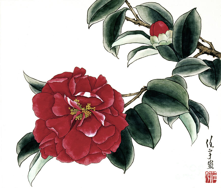 Red Camellias I Painting by Ren Yu