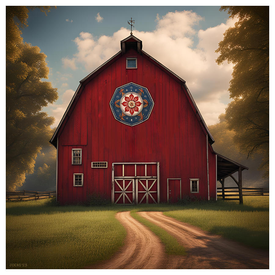 Red Hex Barn Digital Art by Greg Joens - Metal Posters
