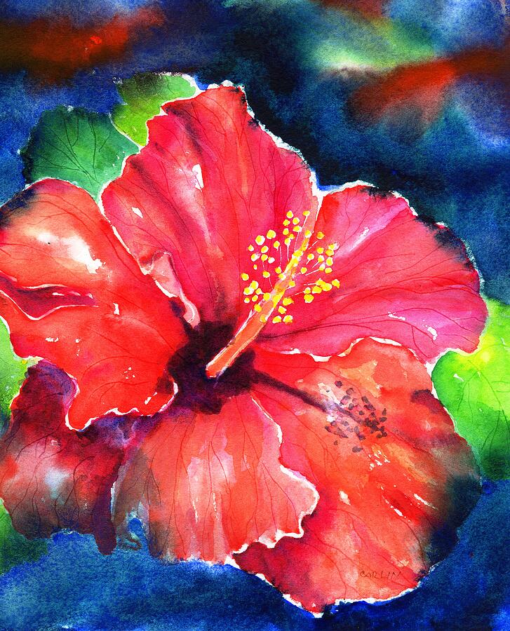 Red Hibiscus Flower by Carlin Blahnik CarlinArtWatercolor