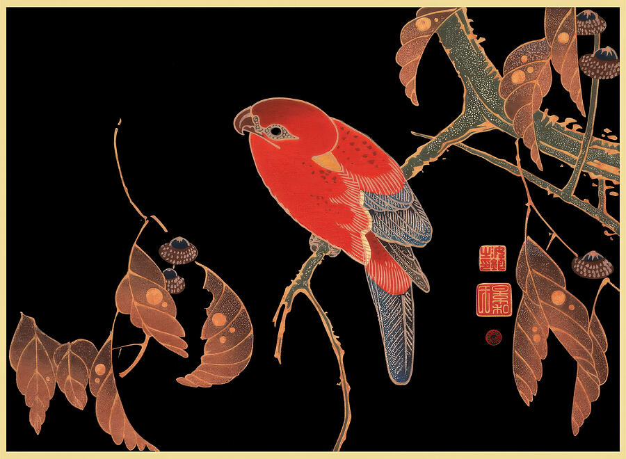 Red Parrot on the Branch of a Tree by Deborah League