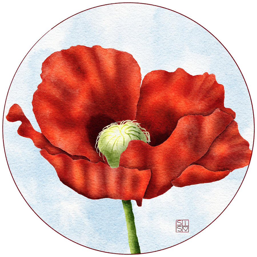 Red Poppy Flower Print - Vibrant Botanical Wall Art, August Birth Flower Digital Art by Snow Iris Studio