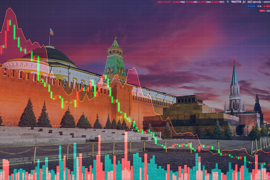 Red Square, Moscow Kremlin on the background of stock charts. Economic crisis. Russia Photograph by Anton Petrus