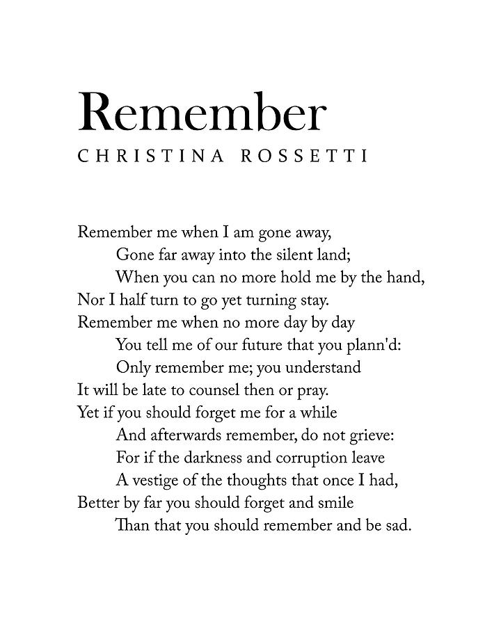Remember - Christina Rossetti Poem - Literature - Typography Print