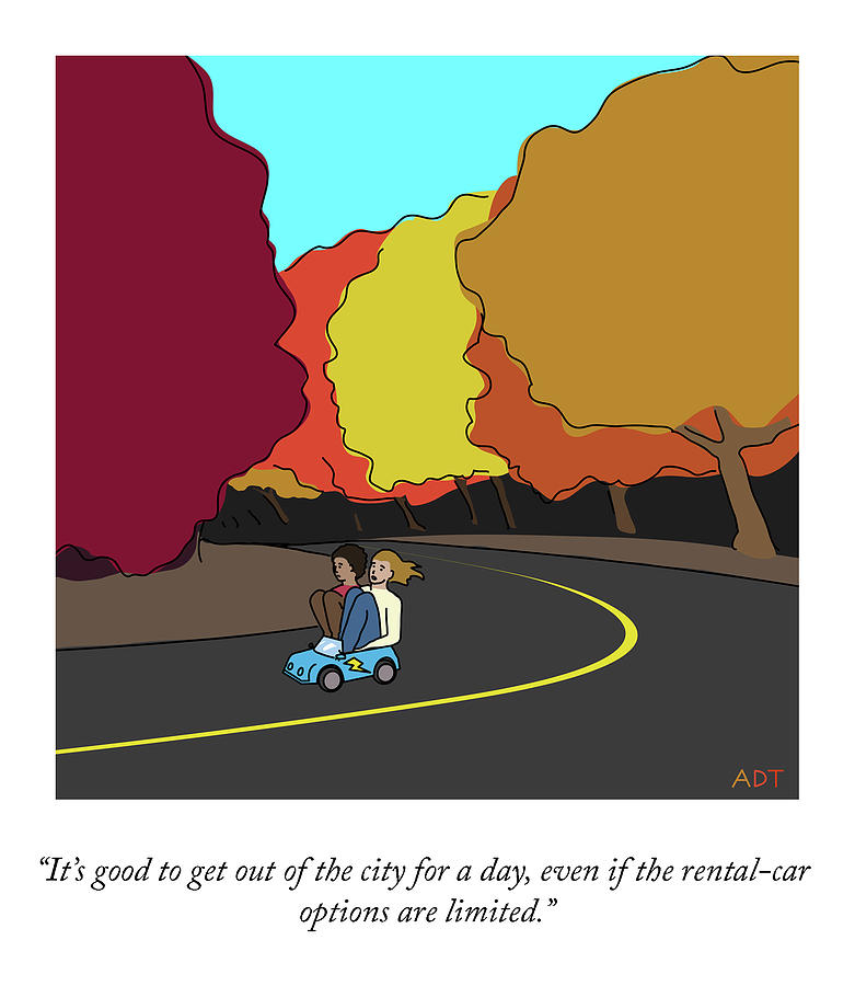 Autumn Road Trip in Toy Car Drawing - Rental Car Options by Adam Douglas Thompson