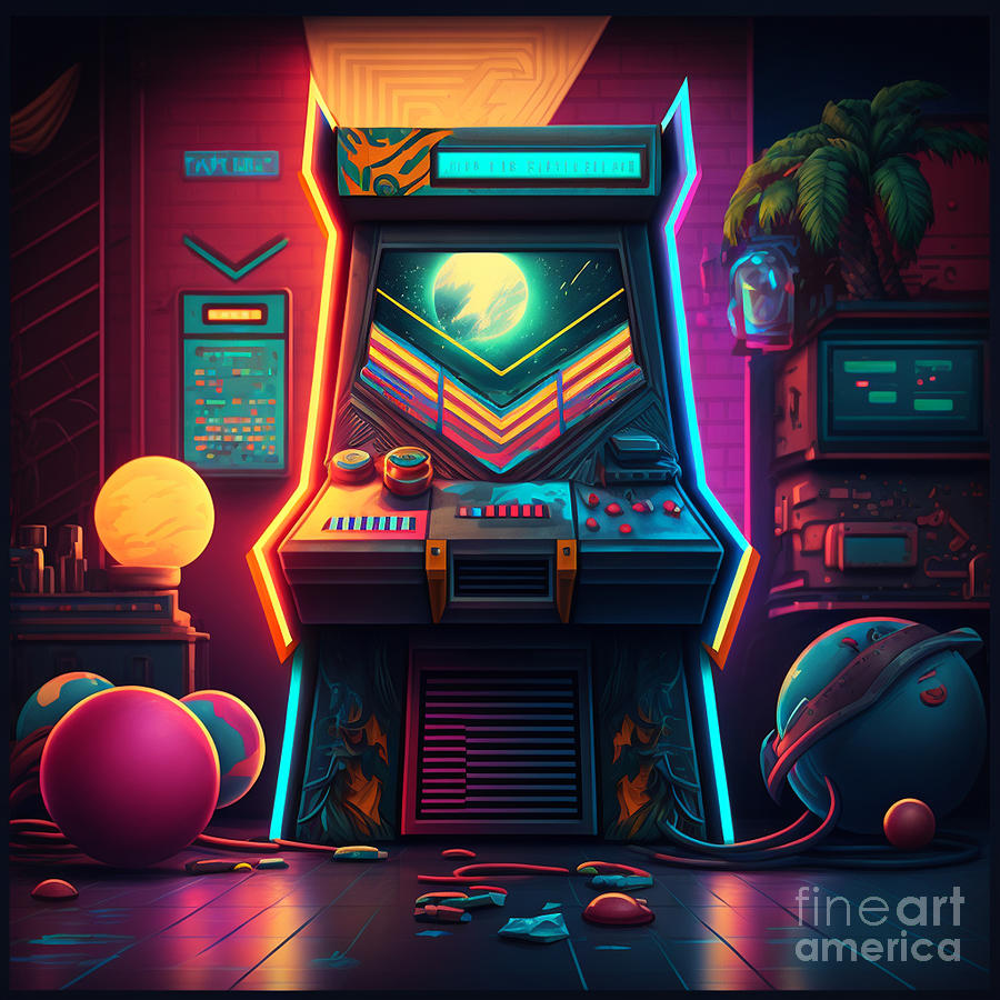 Retro 80s Arcade Cabinet Neon Abstract Digital Art by Flippin Sweet Gear