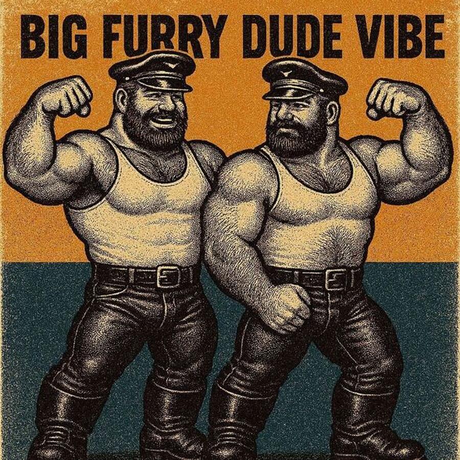 Alpha Dom Art Retro Gay Leather Humor Big Furry Dude Tom of Finland ...