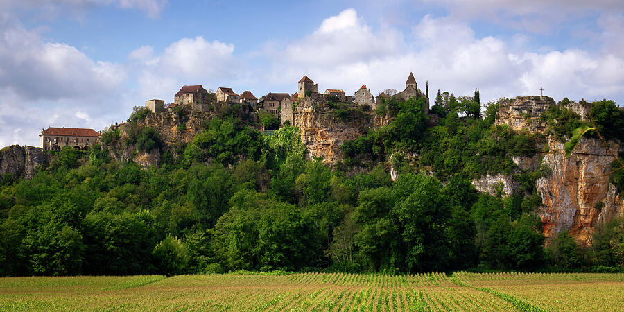 Medieval Village on Cliffside Photograph - Rural France, The Lot, Calvignac by Seeables Visual Arts