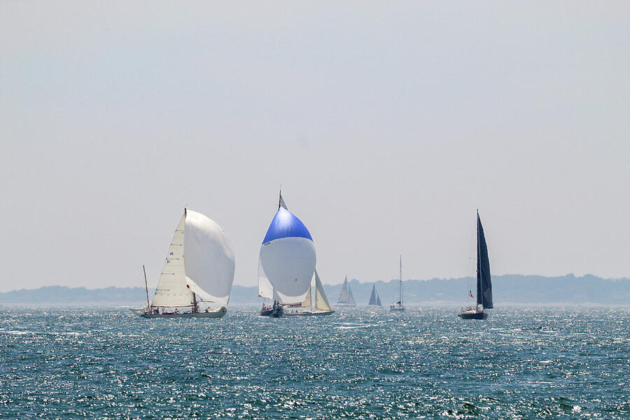 Sailboats Racing on Open Water Narragansett Bay by Joan Caffrey