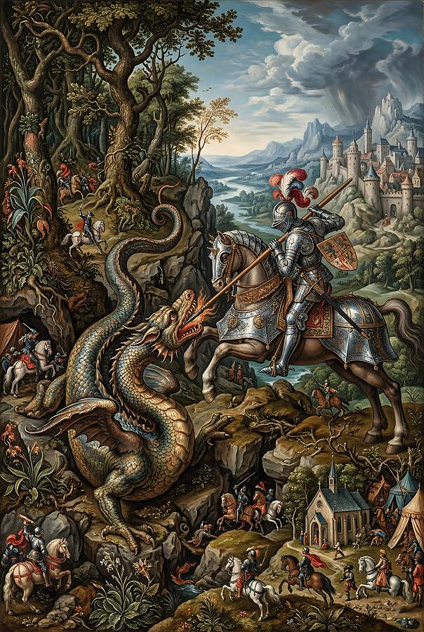 Saint George Slaying the Dragon Digital Art by Titan Lore Co - Metal ...