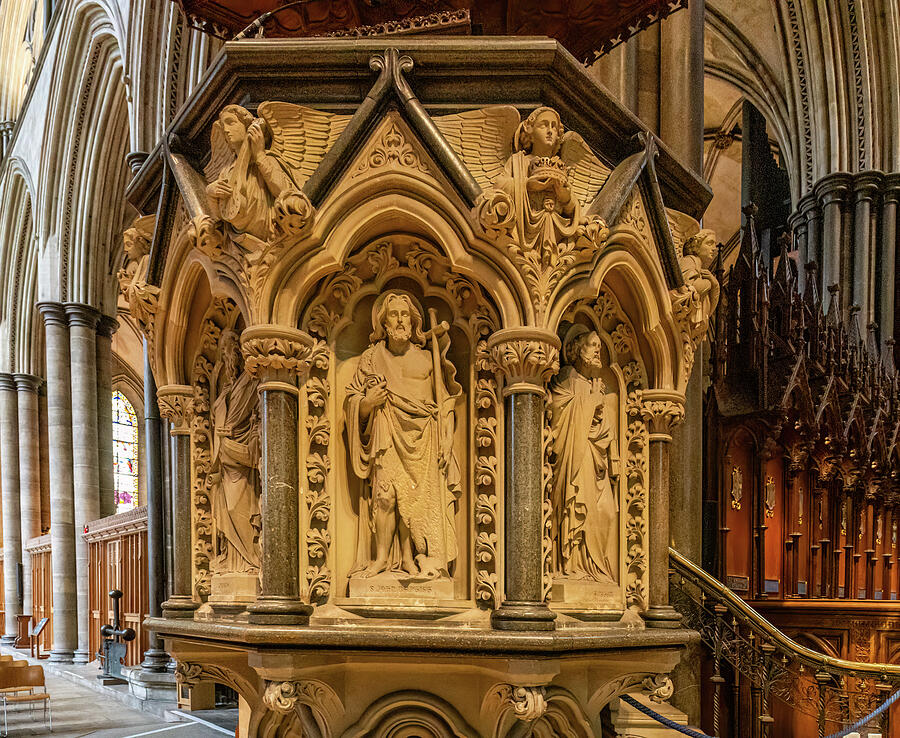 Intricate Cathedral Pulpit Photograph - Salisbury Cathedral Pulpit by Shirley Mitchell