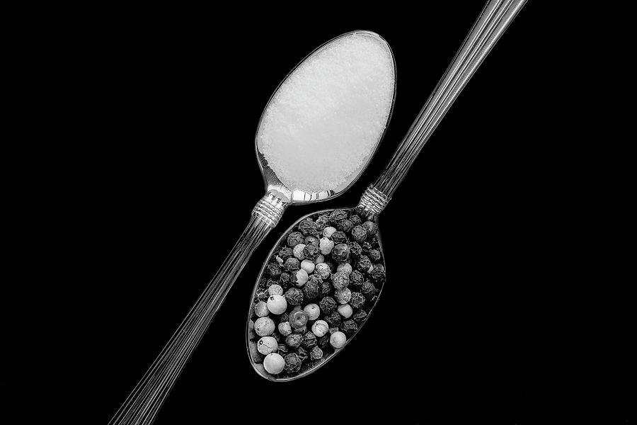 Salt and Pepper Spoons Photograph - Salt And Pepper BW by Susan Candelario