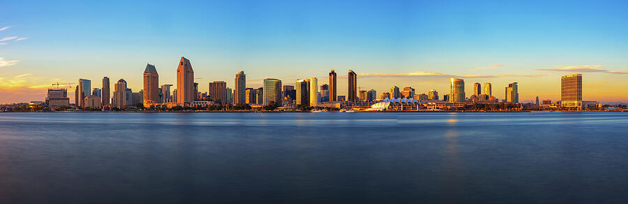 San Diego Skyline Panorama from Coronado Island at sunset Photograph by Miroslav Liska