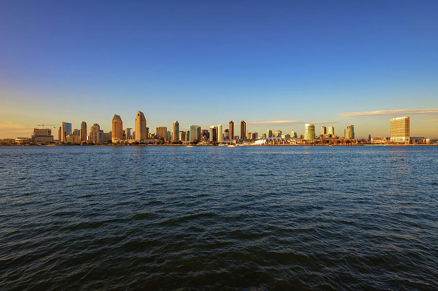 San Diego skyline viewed from Coronado Island across the bay during sunset Photograph by Miroslav Liska